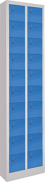 Imagen de Kleinfachschrank m.SockelH1950xB460xT200 mm 2x10 Fächer RAL7035/5012 Türen mit Etikettenrahmen