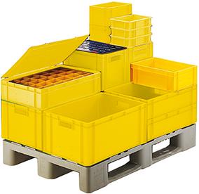 Bild von Transport-Stapelkasten B400xT300xH75 mm gelb, geschlossen ohne Griffloch