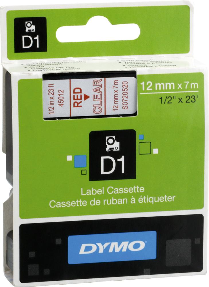Picture of Schriftband D1 45012 rot/transparent 12mmx7m DYMO