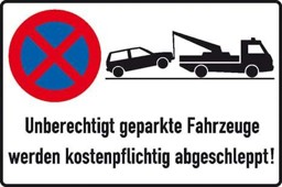 Imagen de Parkverbotsschild Alu B600xH400 mm Unberechtigt geparkte Fahrzeuge w. abgeschleppt