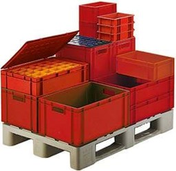 Bild von Transport-Stapelkasten B600xT400xH270 mm rot, geschlossen mit Griffloch