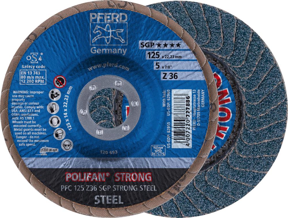 Imagen de POLIFAN STRONG Fächerscheibe PFC 125x22,23 mm konisch Z36 Speziallinie SGP STEEL für Stahl