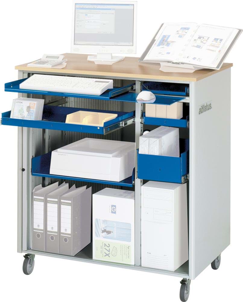 Picture of Computer-Tisch B1030xT660xH1100 mm RAL 7035/5010 mobil ohne Monitorgehäuse