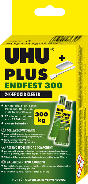 Bild von 2-KomponentenepoxidkleberPLUS ENDFEST 300 Karton mit Tuben Binder und Härter 81g UHU