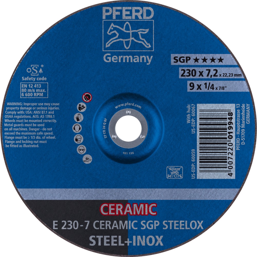Imagen de Schruppscheibe E 230x7,2x22,23 mm CERAMIC Leistungslinie SG STEELOX für Stahl/Edelstahl
