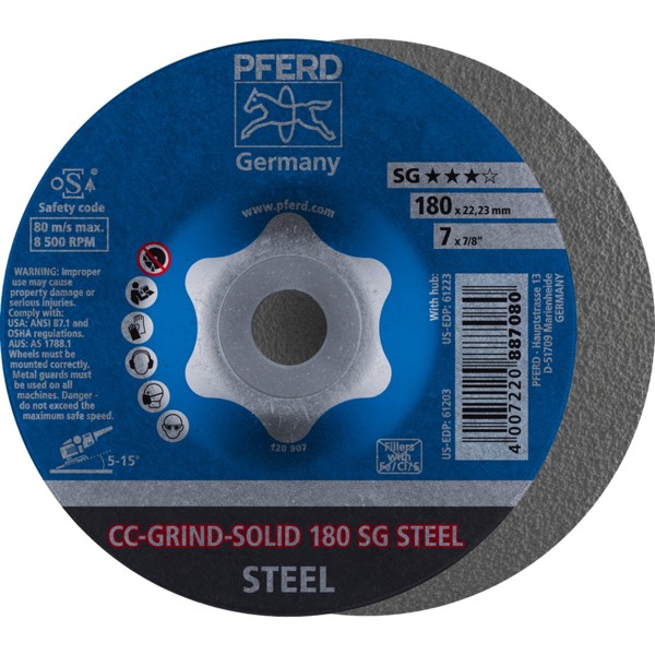 Bild von CC-GRIND-SOLID Schleifscheibe 180x22,23 mm COARSE Leistungslinie SG STEEL für Stahl