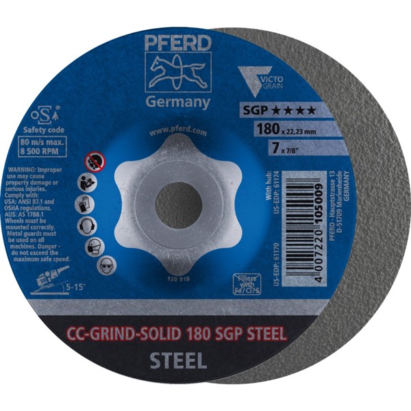 Bild von CC-GRIND-SOLID Schleifscheibe 180x22,23 mm COARSE Speziallinie SGP STEEL für Stahl