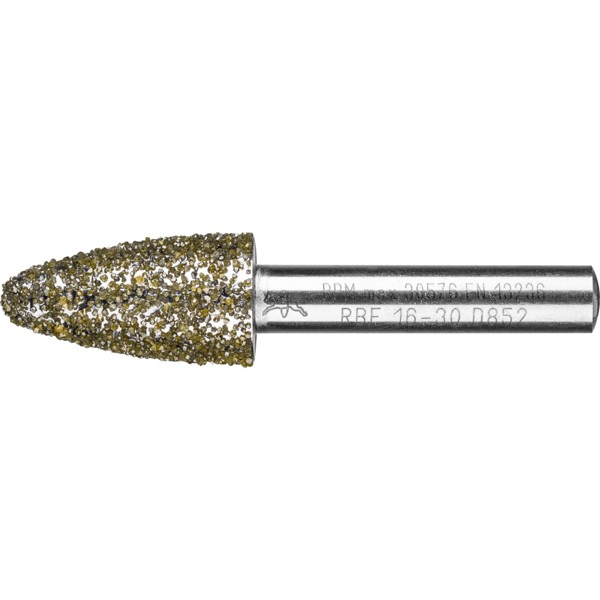 Bild von Diamant-Schleifstift Rundbogen Ø16,0mm Schaft-Ø8 mm D852 (sehr grob) zum Schleifen von Grau-und Sphäroguss