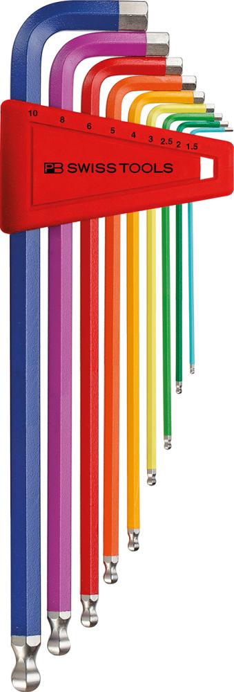Imagen de Winkelschraubendreher- Satz im Kunststoffhalter 9-teilig 1,5-10mm RainbowKugelkopf PB Swiss Tools