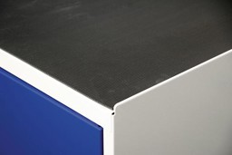Bild für Kategorie Schiebetürenschrank, Breite 2000 mm, mit Vollblechtüren und Mitteltrennwand, Böden verzinkt