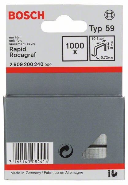 Imagen de Feindrahtklammer Typ 59, 10,6 x 0,72 x 8 mm, 1000er-Pack