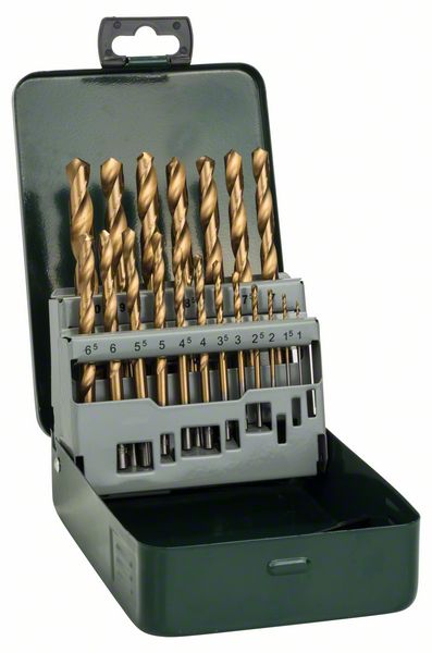 Bild von Metallbohrer-Set HSS-TiN, 19-teilig, 1 - 10 mm, Metallkassette