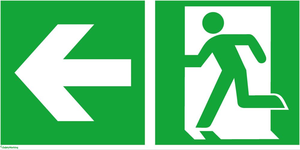 Bild für Kategorie Rettungsschild, Notausgang links hoch mit Richtungspfeil