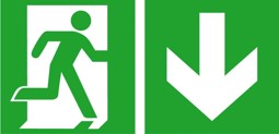Imagen para la categoría Rettungsschild, Notausgang links runter mit Richtungspfeil
