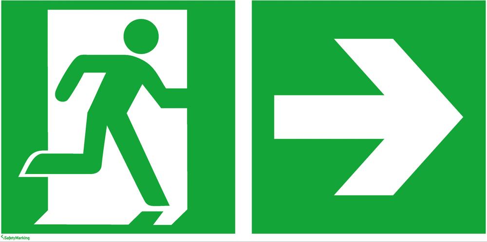 Bild für Kategorie Rettungsschild, Notausgang rechts hoch mit Richtungspfeil