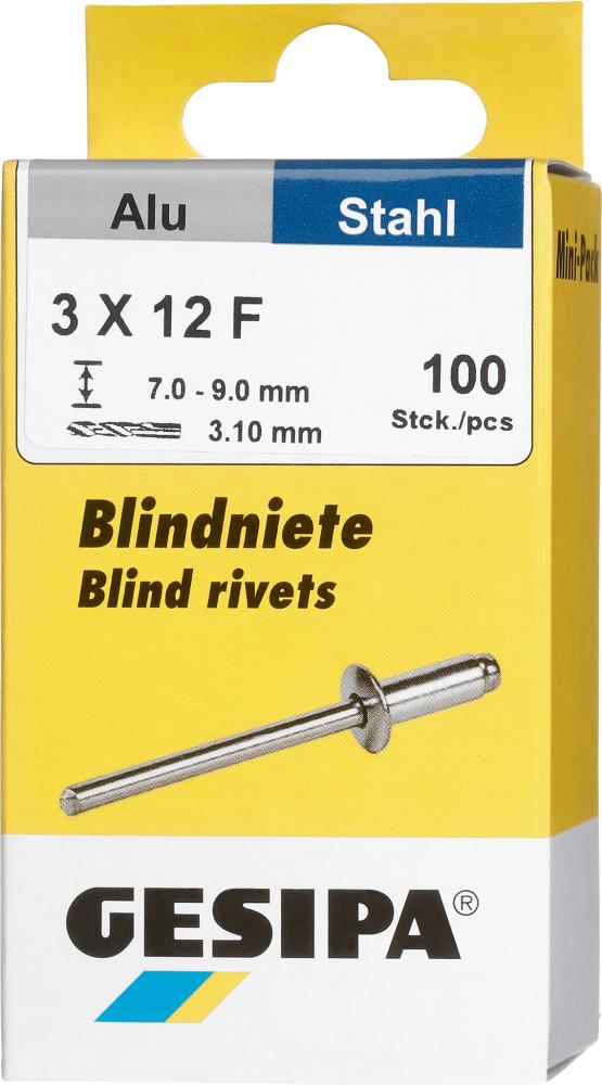 Picture of Blindniet Alu/Stahl Flachrundkopf Mini-Pack 3x12mm GESIPA