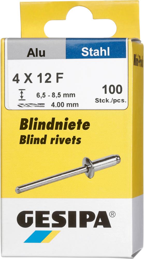 Picture of Blindniet Alu/Stahl Flachrundkopf Mini-Pack 4x12mm GESIPA