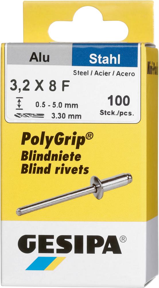 Bild für Kategorie Blindniet Mini-Pack PolyGrip® Alu/Stahl, Standard, Flachrundkopf