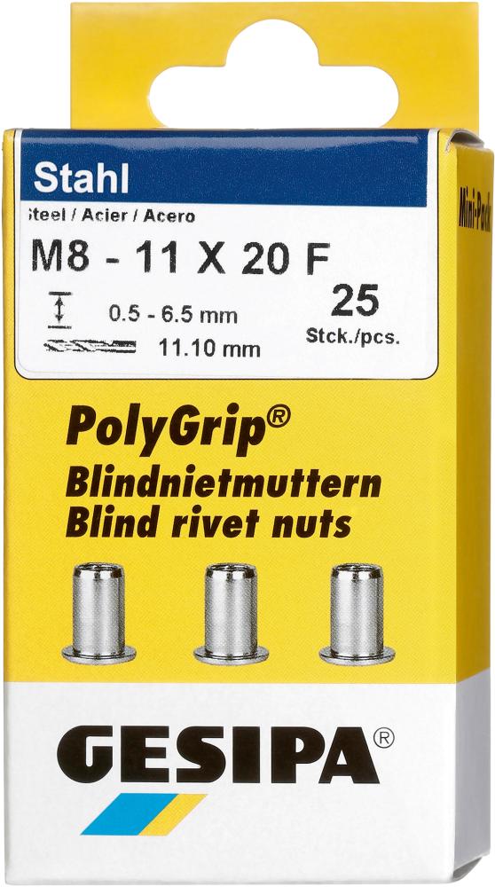 Picture of Blindnietmutter Stahl Minipack Polygrip M8 x 11 x 20