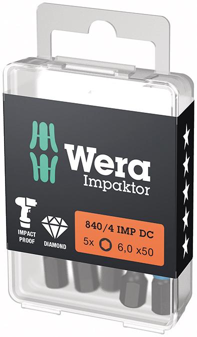 Picture of Bit Impaktor 1/4" DIN 3126 E6,3 Innensechskant 6x50mm 5er Pack Wera