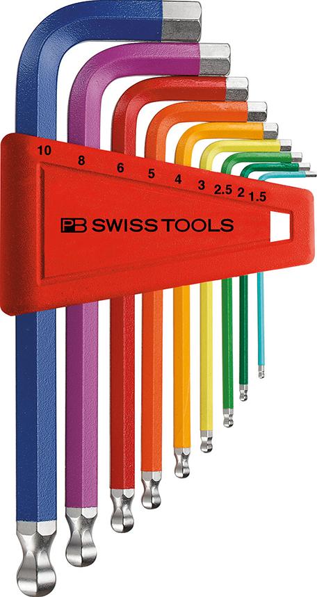 Imagen de Winkelschraubendreher- Satz im Kunststoffhalter 9-teilig 1,5-10mm RainbowKugelkopf PB Swiss Tools