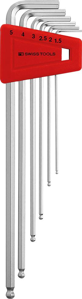 Imagen de Winkelschraubendreher- Satz im Kunststoffhalter 6-teilig 1,5-5mm lang Kugelkopf PB Swiss Tools
