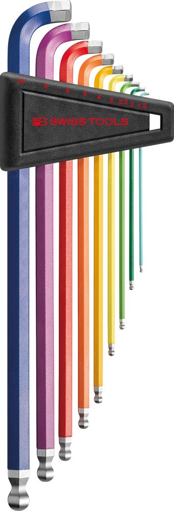 Bild für Kategorie Winkelschraubendreher-Satz für 6-kant-Schrauben, mit Kugelkopf, mit Farbcodierung, lang, Nr. PB 2222