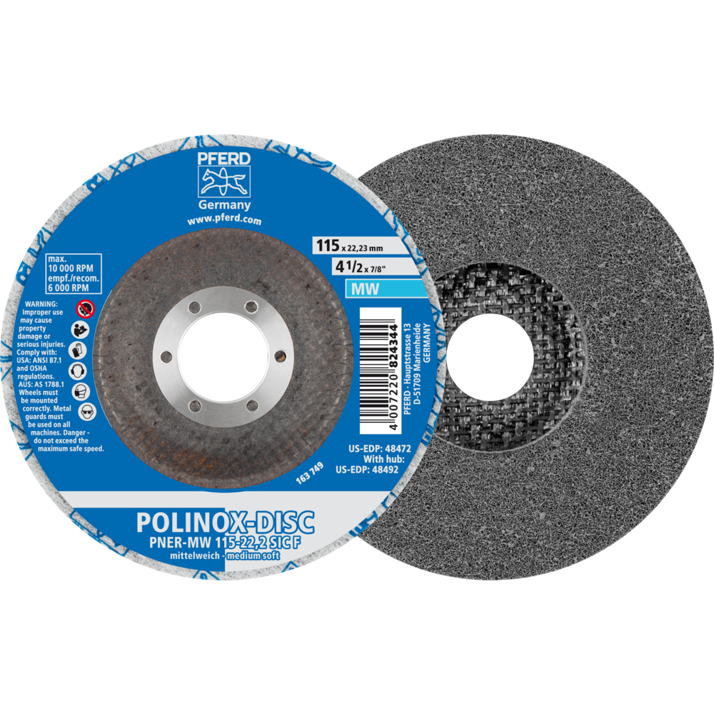 Picture of POLINOX verpresste Vlies-Disc PNER Ø 115 mm Bohrung-Ø 22,23 mm Mittelweich SIC Fein für Finish