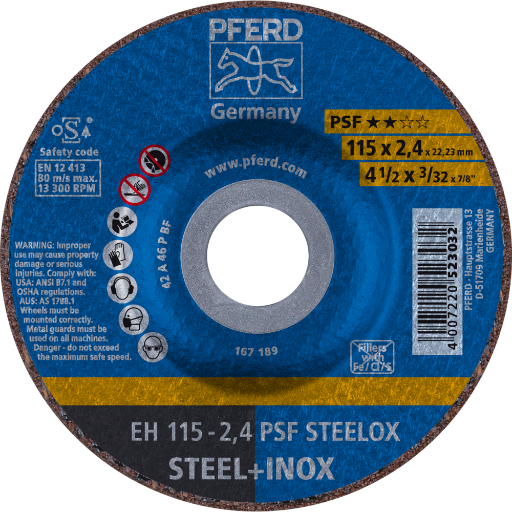 Bild von Trennscheibe EH 115x2,4x22,23 mm gekröpft Universallinie PSF STEELOX für Stahl/Edelstahl
