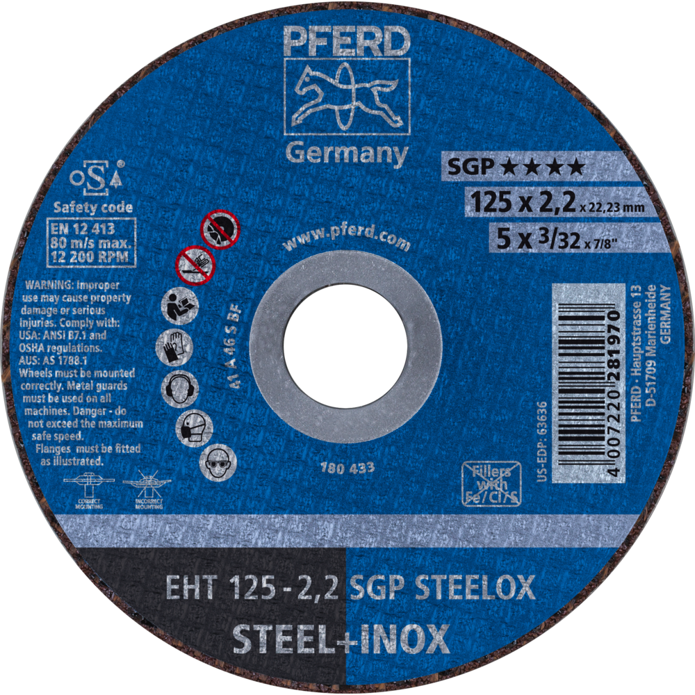 Bild von Trennscheibe EHT 125x2,2x22,23 mm gerade Speziallinie SGP STEELOX für Stahl/Edelstahl