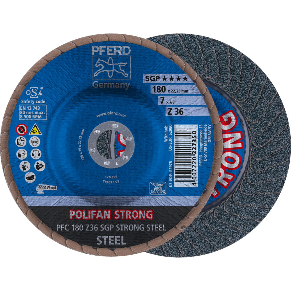 Bild von POLIFAN STRONG Fächerscheibe PFC 180x22,23 mm konisch Z36 Speziallinie SGP STEEL für Stahl