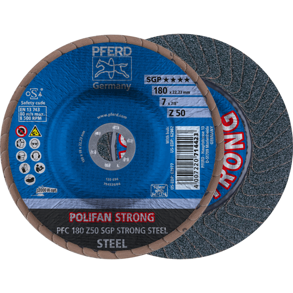 Bild von POLIFAN STRONG Fächerscheibe PFC 180x22,23 mm konisch Z50 Speziallinie SGP STEEL für Stahl