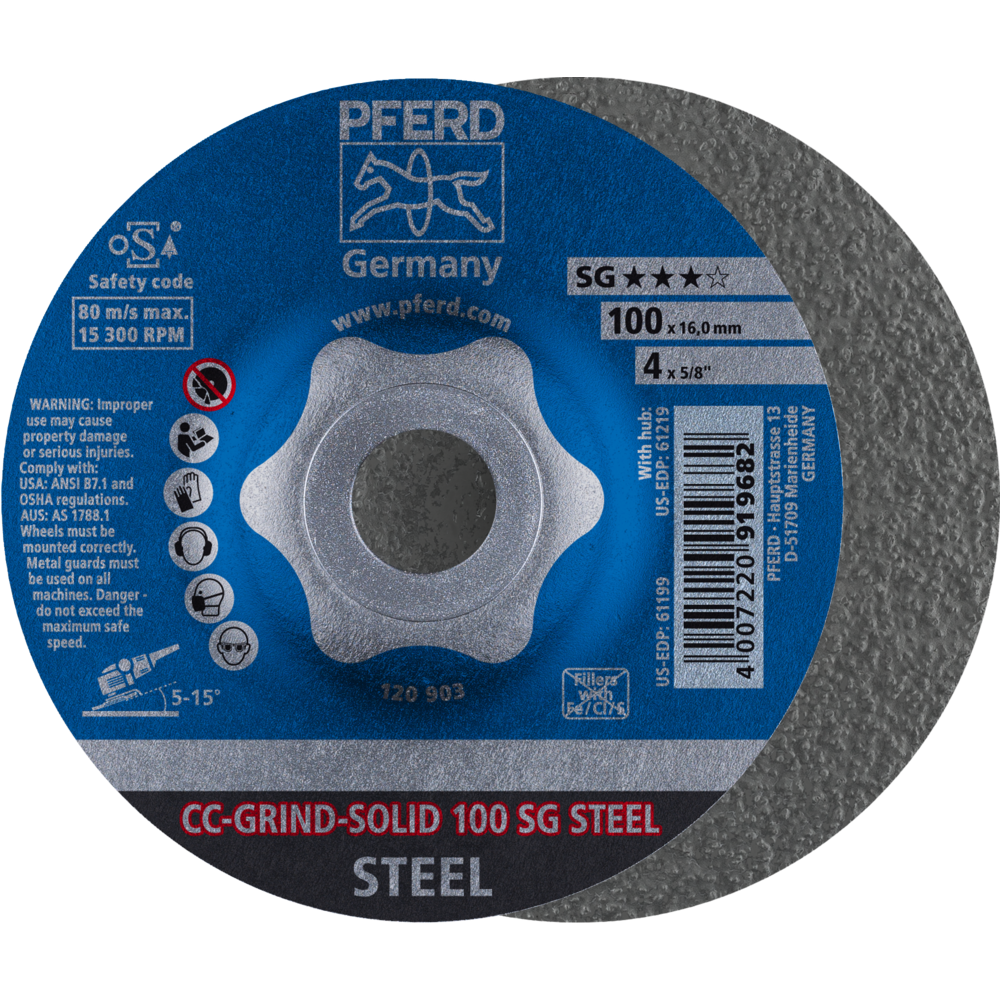 Bild von CC-GRIND-SOLID Schleifscheibe 100x16 mm COARSE Leistungslinie SG STEEL für Stahl