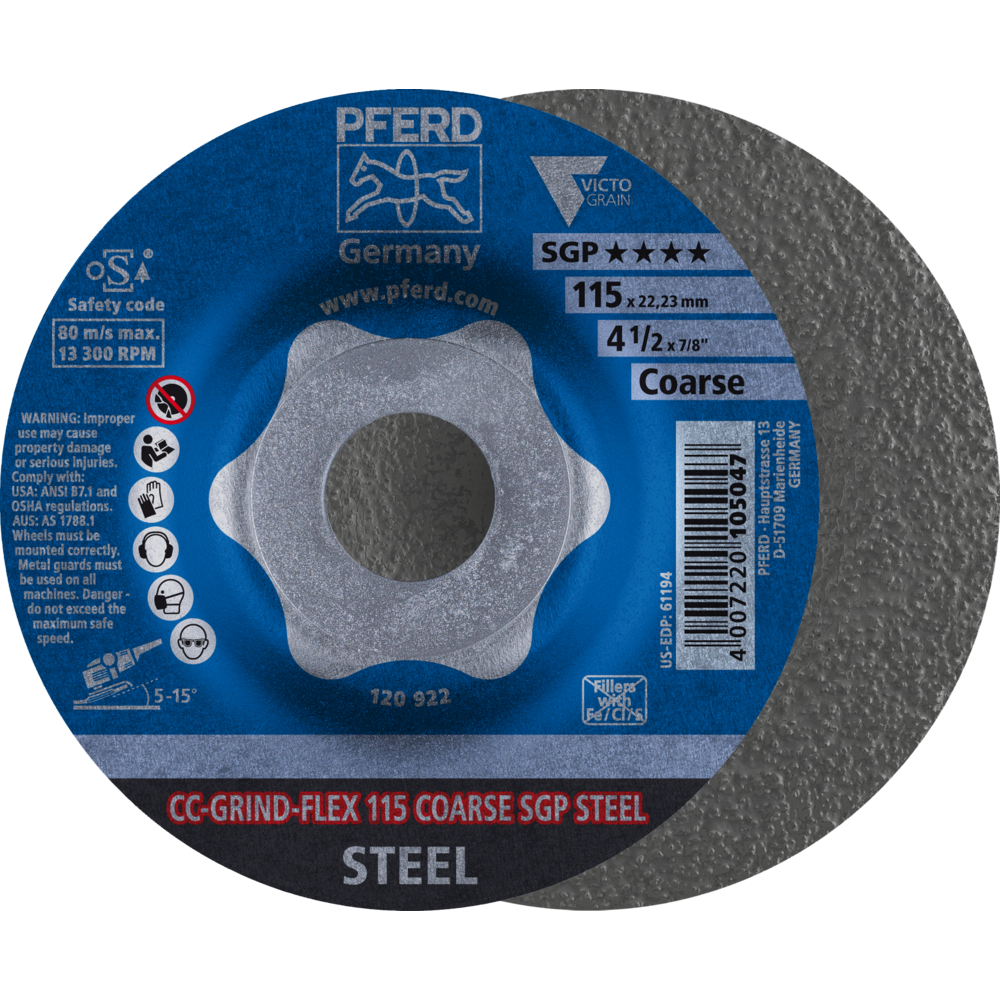 Bild von CC-GRIND-FLEX Schleifscheibe 115x22,23 mm COARSE Speziallinie SGP STEEL für Stahl