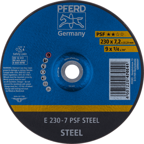 Bild von Schruppscheibe E 230x7,2x22,23 mm Universallinie PSF STEEL für Stahl