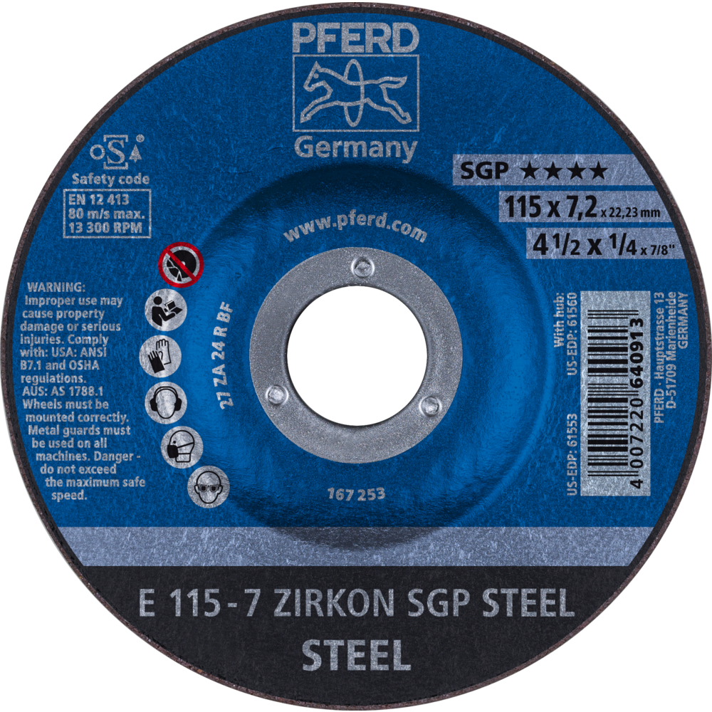 Bild von Schruppscheibe E 115x7,2x22,23 mm ZIRKON Speziallinie SGP STEEL für Stahl