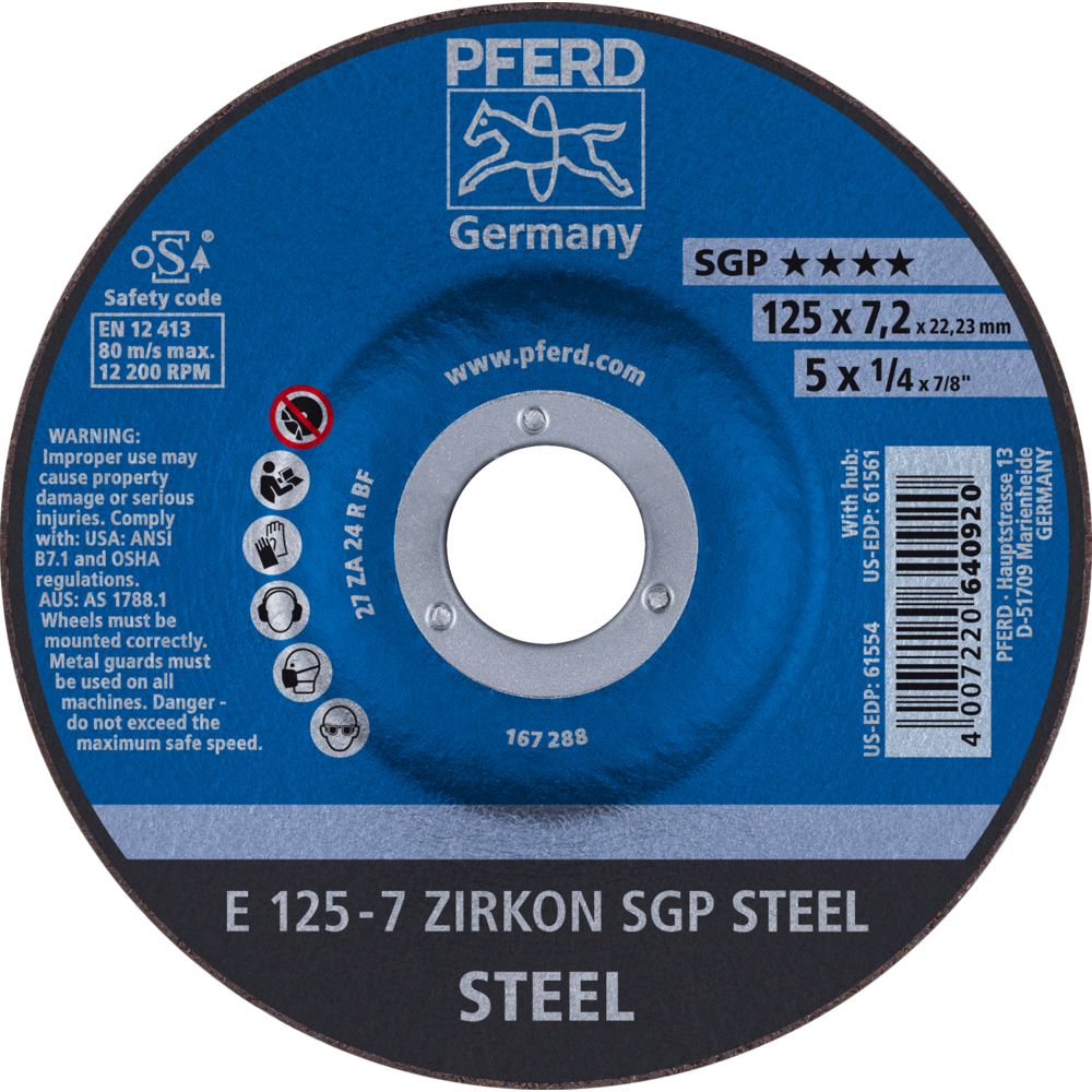 Bild von Schruppscheibe E 125x7,2x22,23 mm ZIRKON Speziallinie SGP STEEL für Stahl