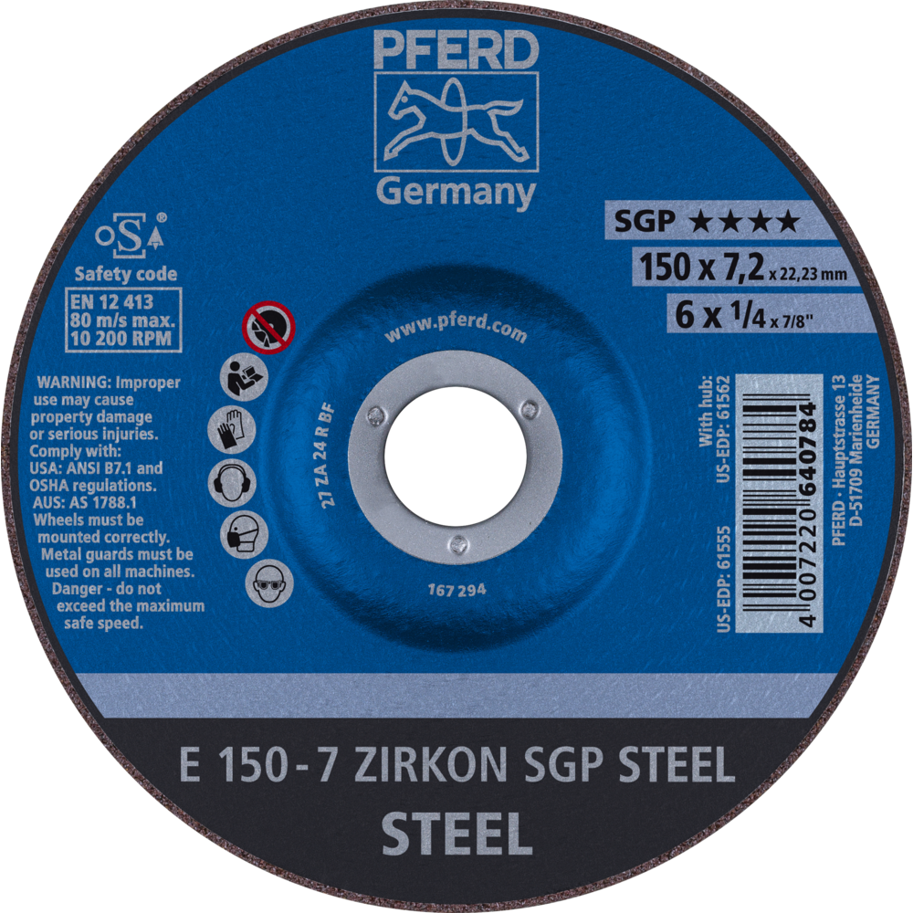 Bild von Schruppscheibe E 150x7,2x22,23 mm ZIRKON Speziallinie SGP STEEL für Stahl
