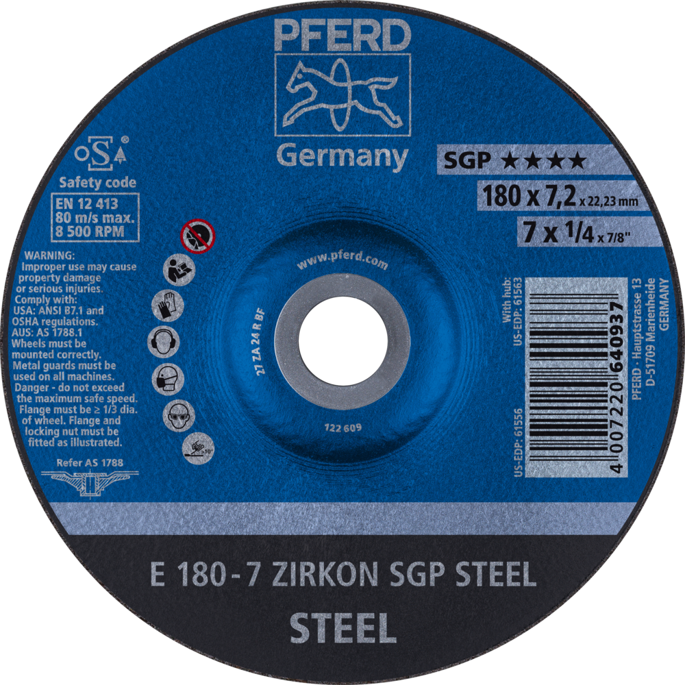Bild von Schruppscheibe E 180x7,2x22,23 mm ZIRKON Speziallinie SGP STEEL für Stahl