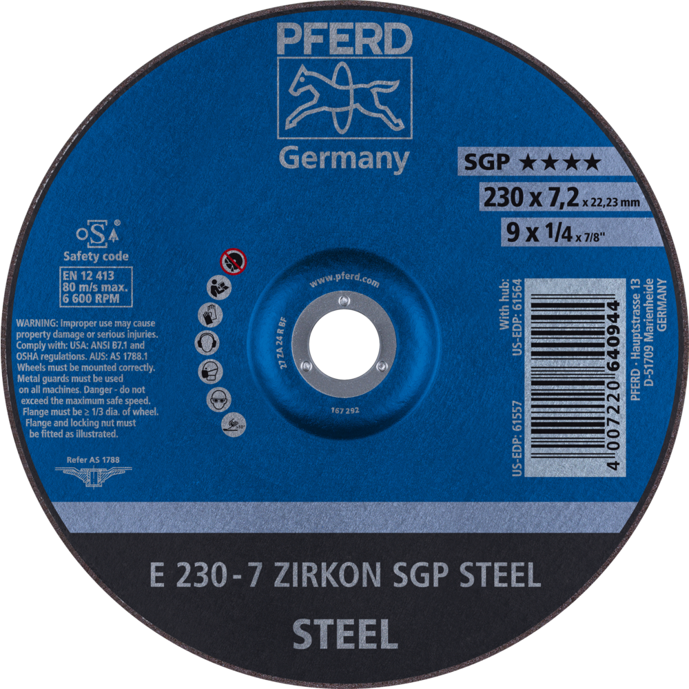 Bild von Schruppscheibe E 230x7,2x22,23 mm ZIRKON Speziallinie SGP STEEL für Stahl