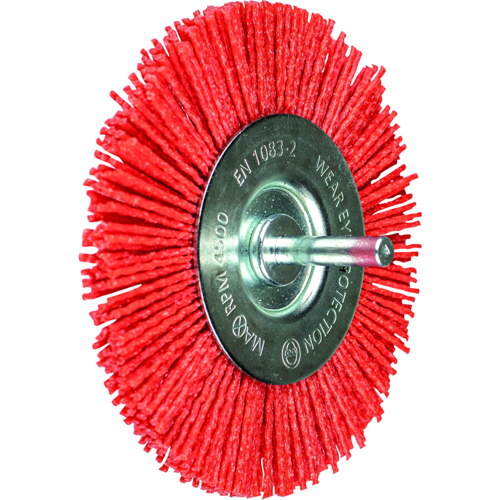 Imagen de Rundbürste ungezopft RBU Ø100mm Schaft-Ø 6 mm RED-Filament-Ø 1,27 Korn 80 Bohrmaschinen