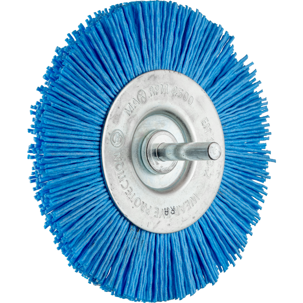 Imagen de Rundbürste ungezopft RBU Ø 100mm Schaft-Ø 6 mm BLUE-Filament-Ø 1,10mm Korn 180 Bohrmaschinen